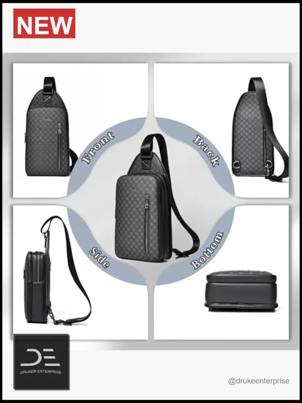 Men's PU Leather Crossbody Sling Backpack Water Resistant Travel Hiking Bag